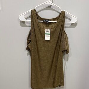 INC International Concepts Olive Cold Shoulder Top